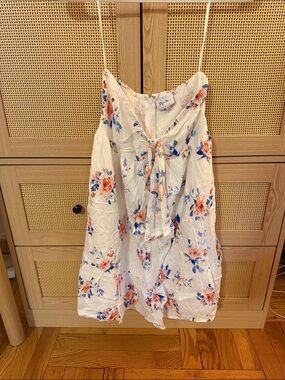 White Floral Strapless Sundress with Tie Front